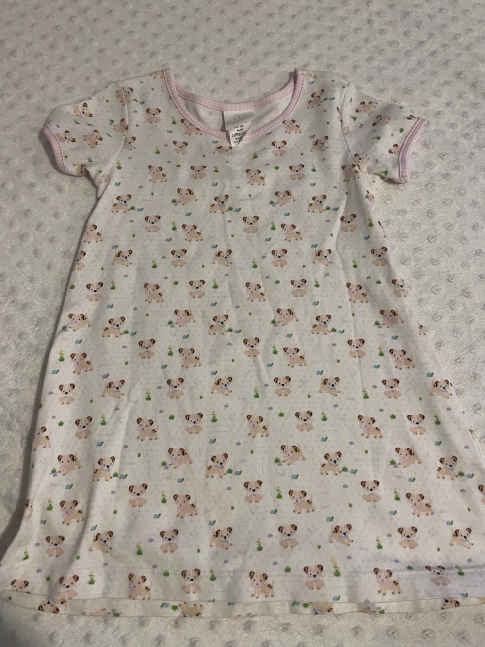 Girls' White Puppy-Print Casual Dress with Pink Trim